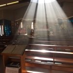 Sun rays at Christ the King R.C. church, Llanishen.